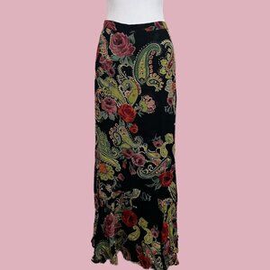 Black and multi-coloured floral paisley reversible maxi skirt